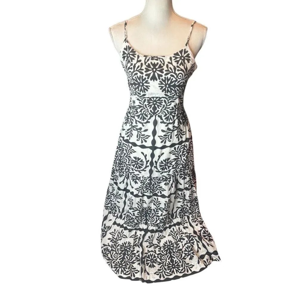 C And C California Black And White Prairie Midi Artsy Tired Spaghetti Strap Sz A